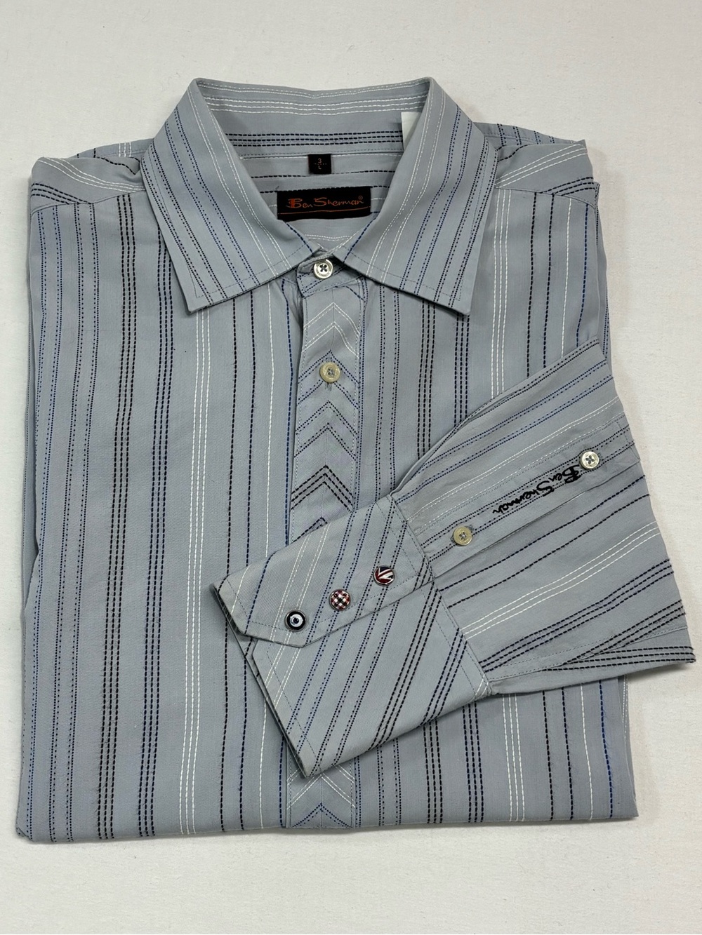 Ben Sherman Blue Multi-Stripe Long Sleeve Button Up Shirt - Size L - 477